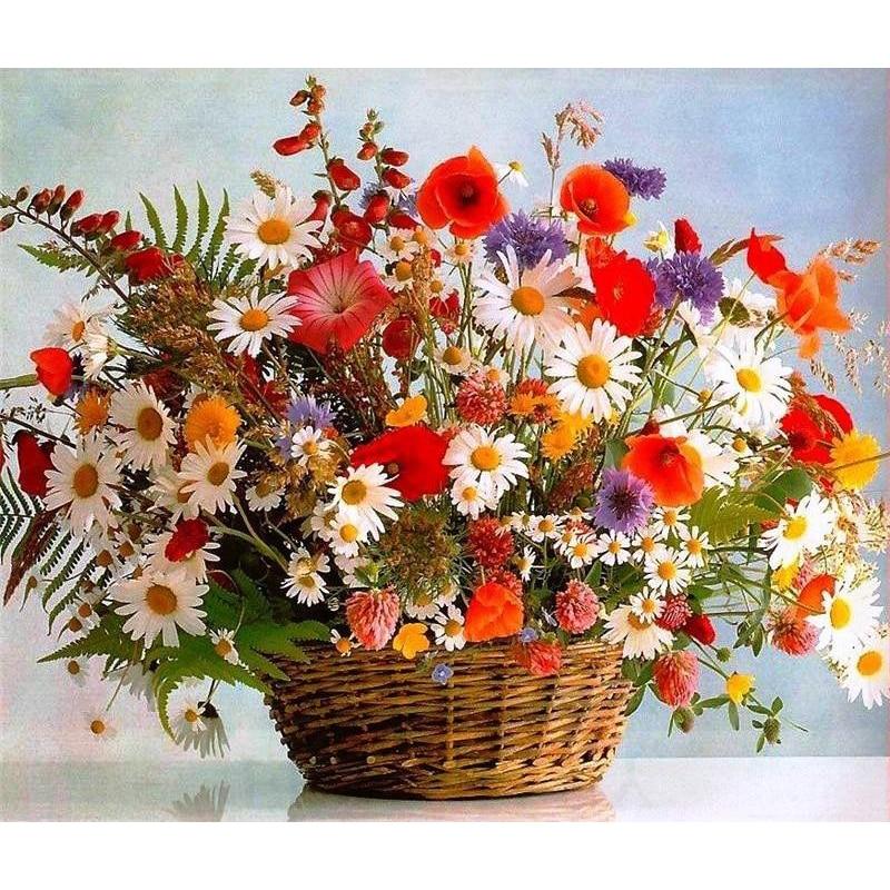 Colorful Flowers And Flower Basket Diamond Painting Kit - DIY