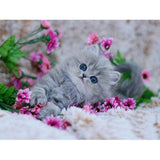 Cute Cat and pink flowers Diamond Painting Kit - DIY