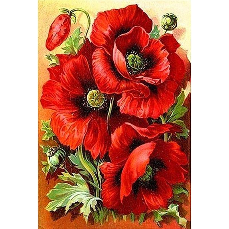 Red Flowers Diamond Painting Kit - DIY