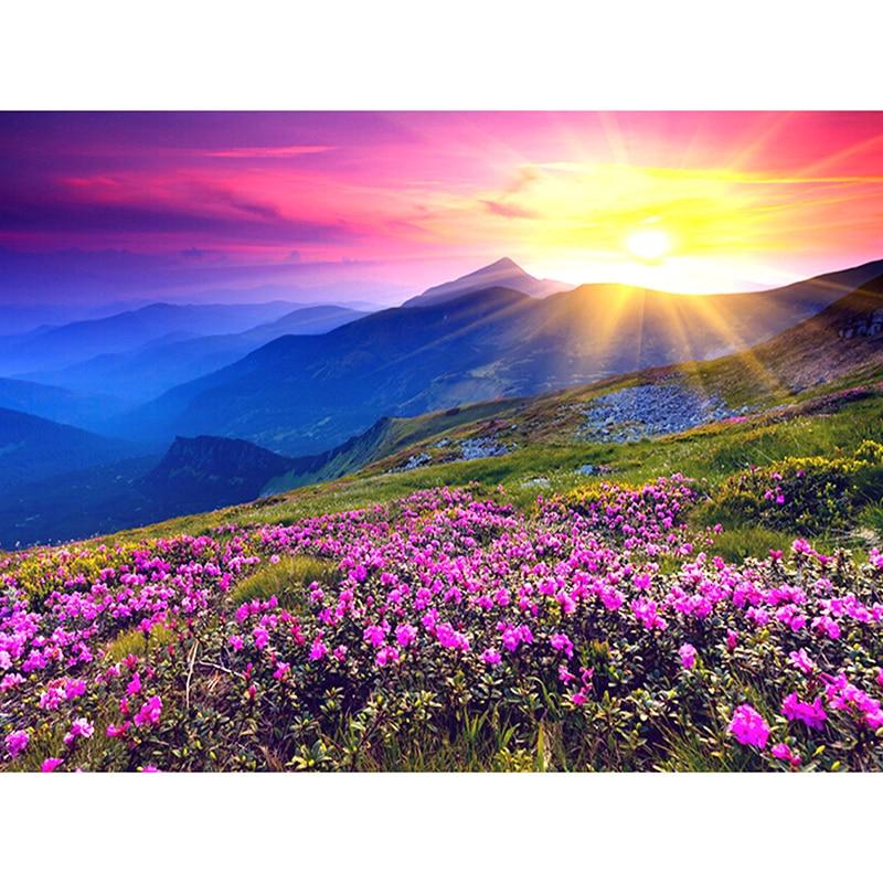 Landscape Sunrise And Purple Flower Diamond Painting Kit - DIY