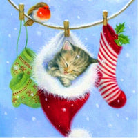Thumbnail for Christmas Cat In Socks Diamond Painting Kit - DIY