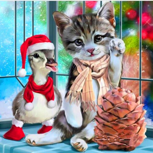 Christmas Cat And Duck Diamond Painting Kit - DIY