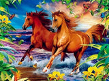 Horses White And Brown Diamond Painting Kit - DIY